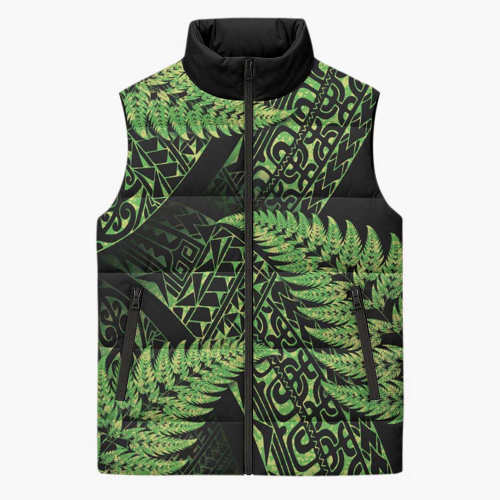 New Zealand Rugby Pacific Personalised Sleeveless Puffer Jacket All Lime Maori Pasifika Fern Pattern LT9 Unisex Lime - Polynesian Pride