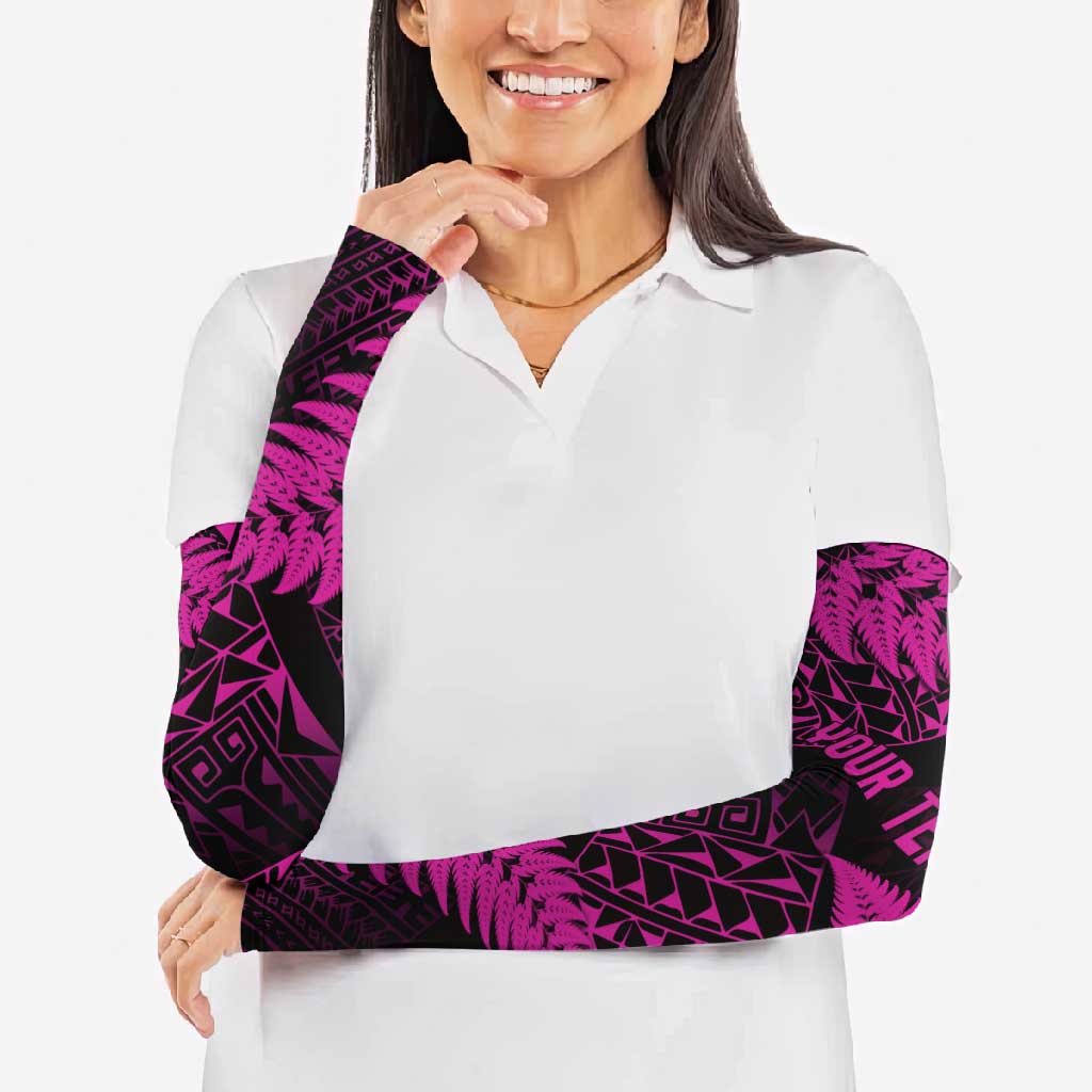 New Zealand Rugby Pacific Personalised Arm Sleeves All Pink Maori Pasifika Fern Pattern LT9 - Polynesian Pride
