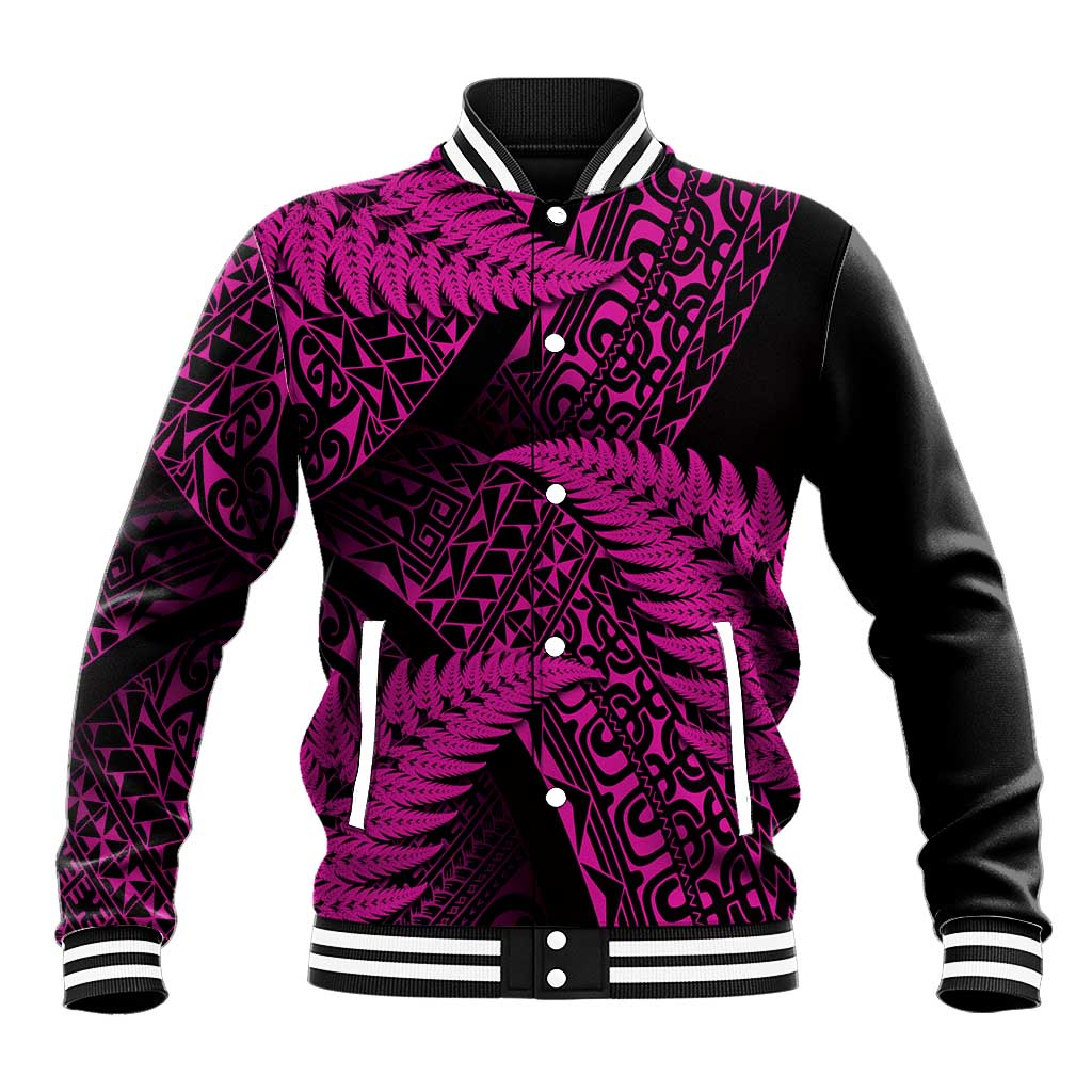New Zealand Rugby Pacific Personalised Baseball Jacket All Pink Maori Pasifika Fern Pattern LT9 Unisex Pink - Polynesian Pride