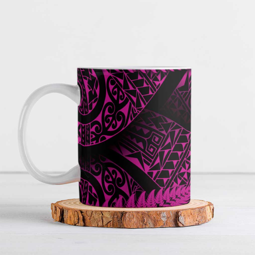 New Zealand Rugby Pacific Personalised Ceramic Mug All Pink Maori Pasifika Fern Pattern LT9 Pink - Polynesian Pride
