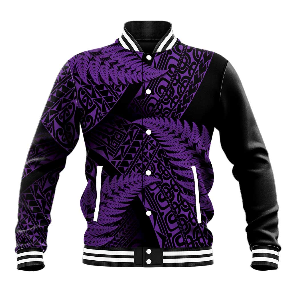 New Zealand Rugby Pacific Personalised Baseball Jacket All Purple Maori Pasifika Fern Pattern LT9 Unisex Purple - Polynesian Pride