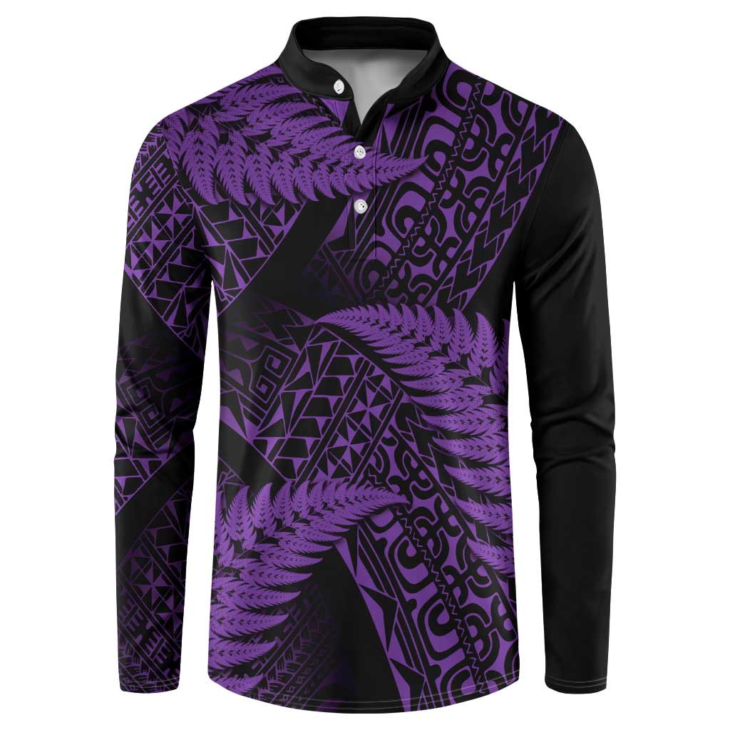 New Zealand Rugby Pacific Personalised Button Sweatshirt All Purple Maori Pasifika Fern Pattern LT9 Purple - Polynesian Pride