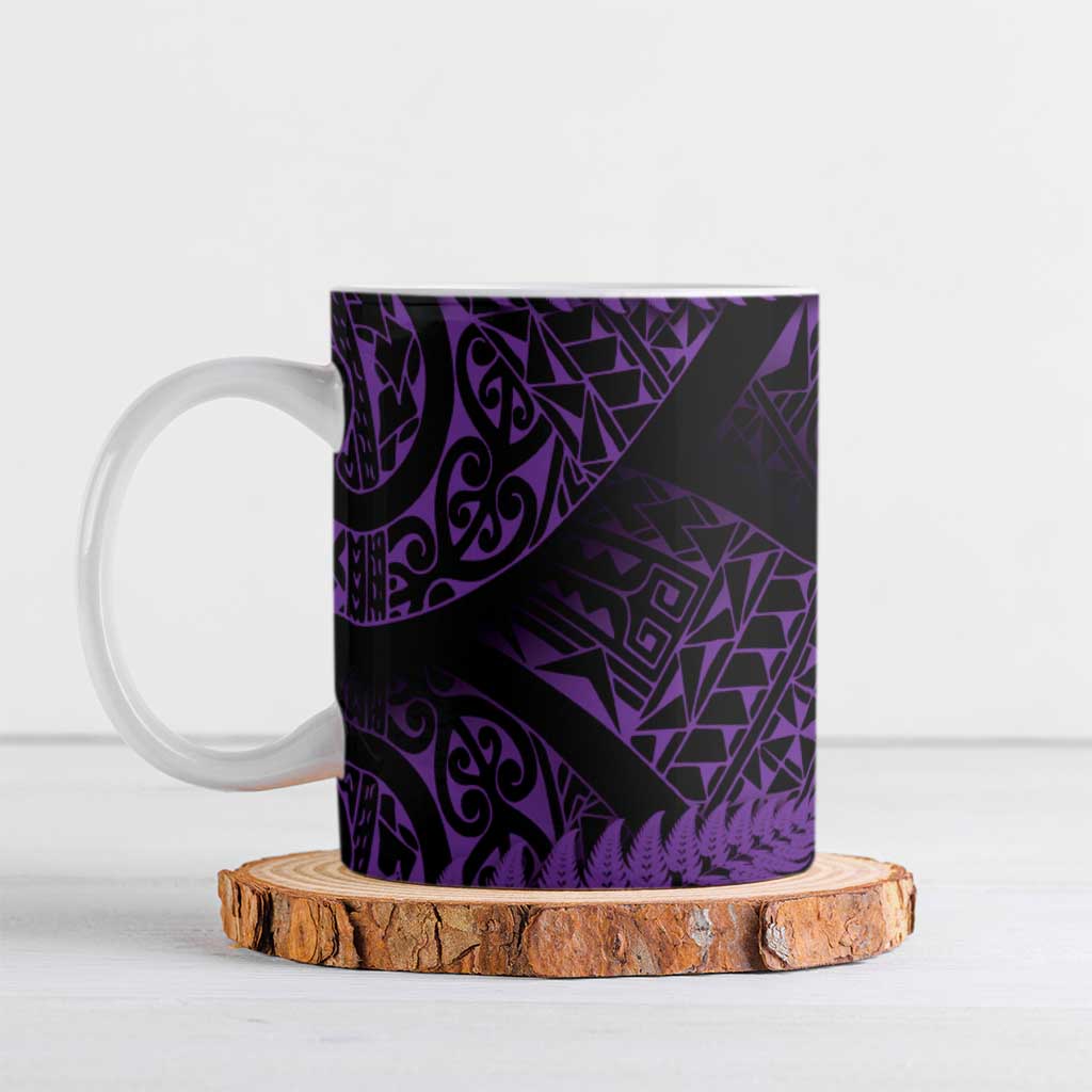 New Zealand Rugby Pacific Personalised Ceramic Mug All Purple Maori Pasifika Fern Pattern LT9 Purple - Polynesian Pride