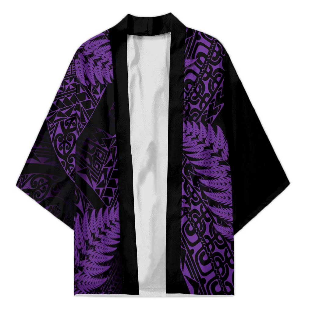 New Zealand Rugby Pacific Personalised Kimono All Purple Maori Pasifika Fern Pattern LT9 Unisex Purple - Polynesian Pride