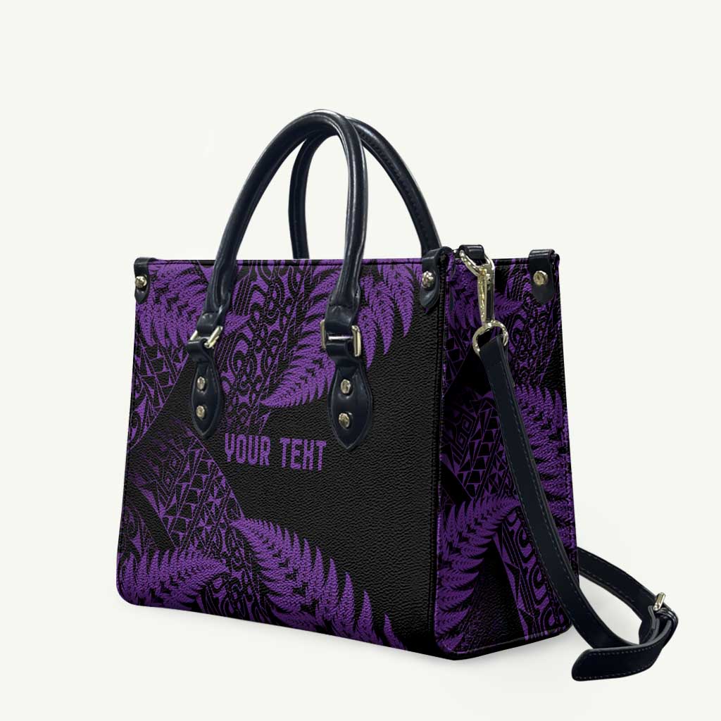 New Zealand Rugby Pacific Personalised Leather Bag All Purple Maori Pasifika Fern Pattern LT9 Purple - Polynesian Pride