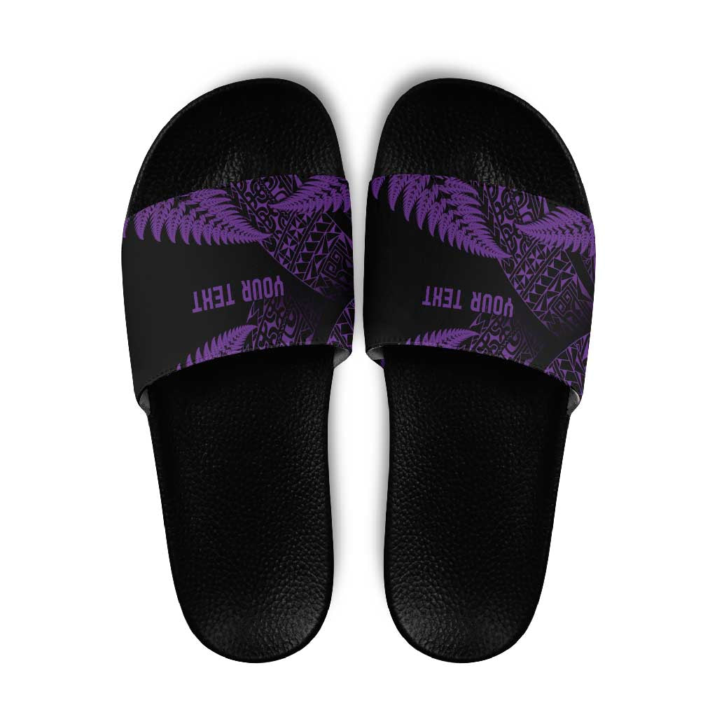 New Zealand Rugby Pacific Personalised Slide Sandals All Purple Maori Pasifika Fern Pattern LT9 Purple - Polynesian Pride