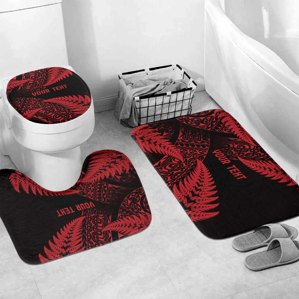 New Zealand Rugby Pacific Personalised Bathroom Set All Red Maori Pasifika Fern Pattern LT9 Mat Set Only (3 pcs) One Size Red - Polynesian Pride