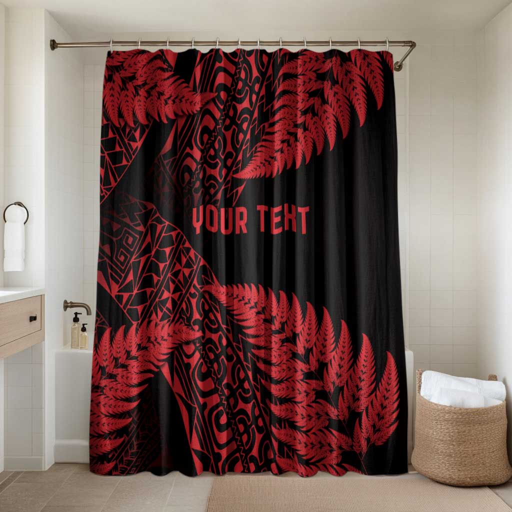 New Zealand Rugby Pacific Personalised Bathroom Set All Red Maori Pasifika Fern Pattern LT9 Shower Curtain Only Red - Polynesian Pride
