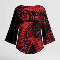 New Zealand Rugby Pacific Personalised Kimono Sleeve Blouse All Red Maori Pasifika Fern Pattern LT9 - Polynesian Pride