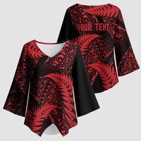 New Zealand Rugby Pacific Personalised Kimono Sleeve Blouse All Red Maori Pasifika Fern Pattern LT9 - Polynesian Pride