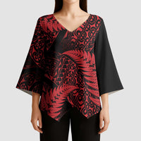 New Zealand Rugby Pacific Personalised Kimono Sleeve Blouse All Red Maori Pasifika Fern Pattern LT9 - Polynesian Pride