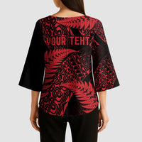 New Zealand Rugby Pacific Personalised Kimono Sleeve Blouse All Red Maori Pasifika Fern Pattern LT9 - Polynesian Pride