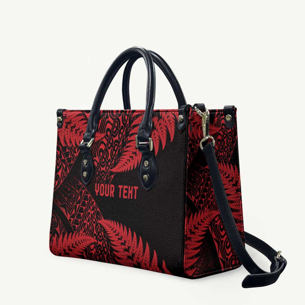 New Zealand Rugby Pacific Personalised Leather Bag All Red Maori Pasifika Fern Pattern LT9 Red - Polynesian Pride