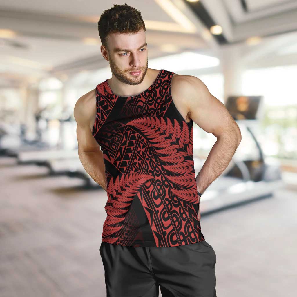 New Zealand Rugby Pacific Personalised Men Tank Top All Red Maori Pasifika Fern Pattern LT9 Red - Polynesian Pride