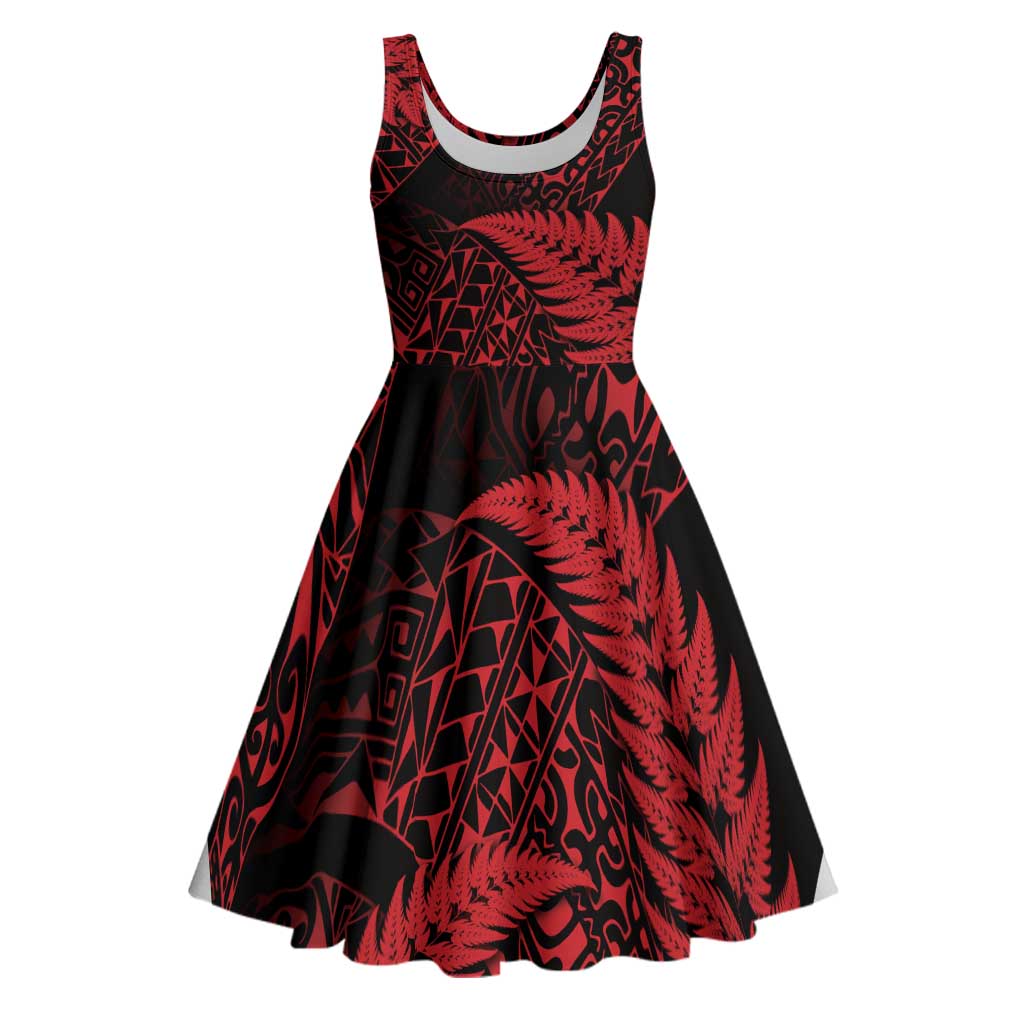 New Zealand Rugby Pacific Personalised Midi Dress All Red Maori Pasifika Fern Pattern LT9 Red - Polynesian Pride