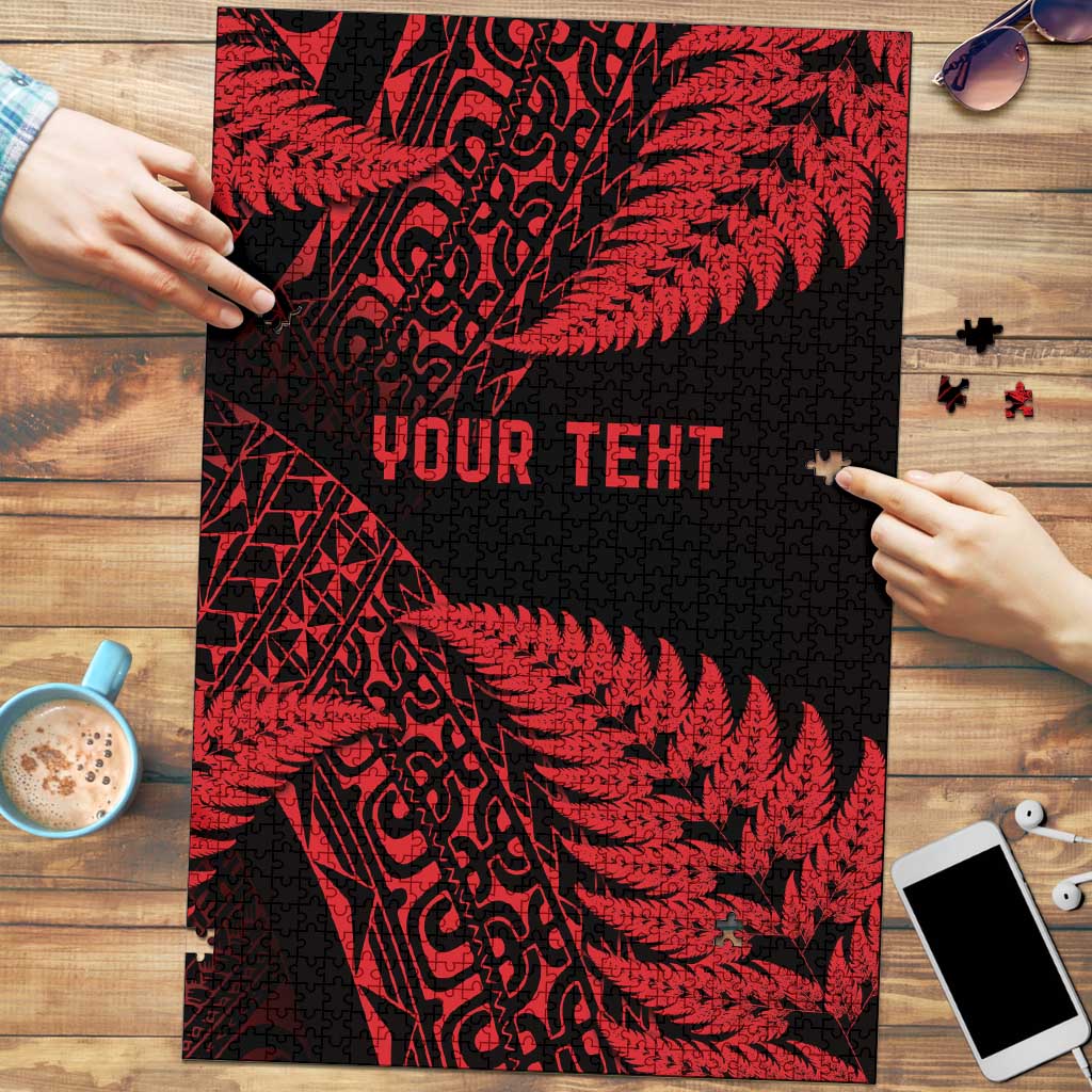 New Zealand Rugby Pacific Personalised Puzzle All Red Maori Pasifika Fern Pattern LT9 Red - Polynesian Pride