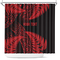 New Zealand Rugby Pacific Personalised Shower Curtain All Red Maori Pasifika Fern Pattern LT9 Red - Polynesian Pride