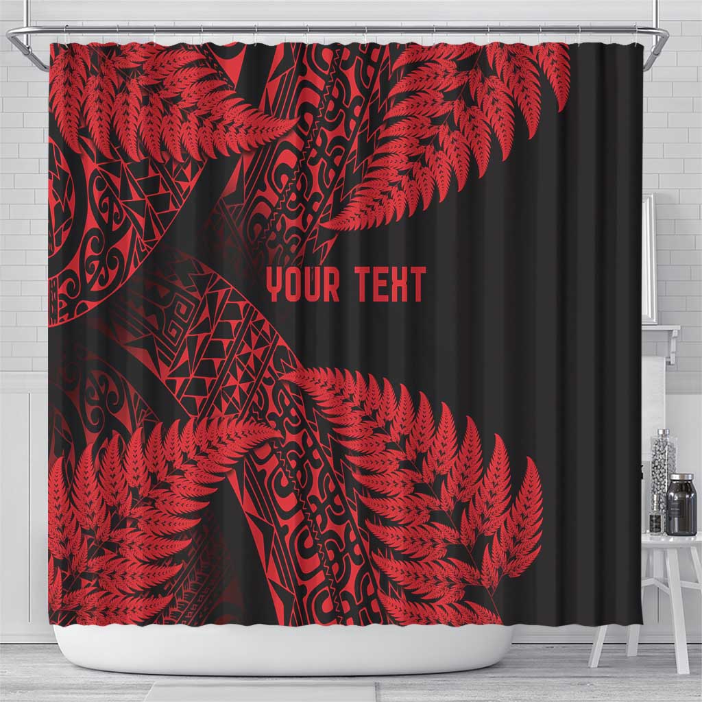 New Zealand Rugby Pacific Personalised Shower Curtain All Red Maori Pasifika Fern Pattern LT9 - Polynesian Pride