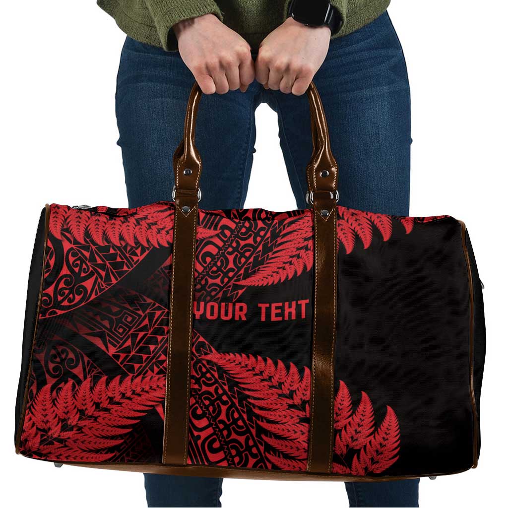 New Zealand Rugby Pacific Personalised Travel Bag All Red Maori Pasifika Fern Pattern LT9 Red - Polynesian Pride