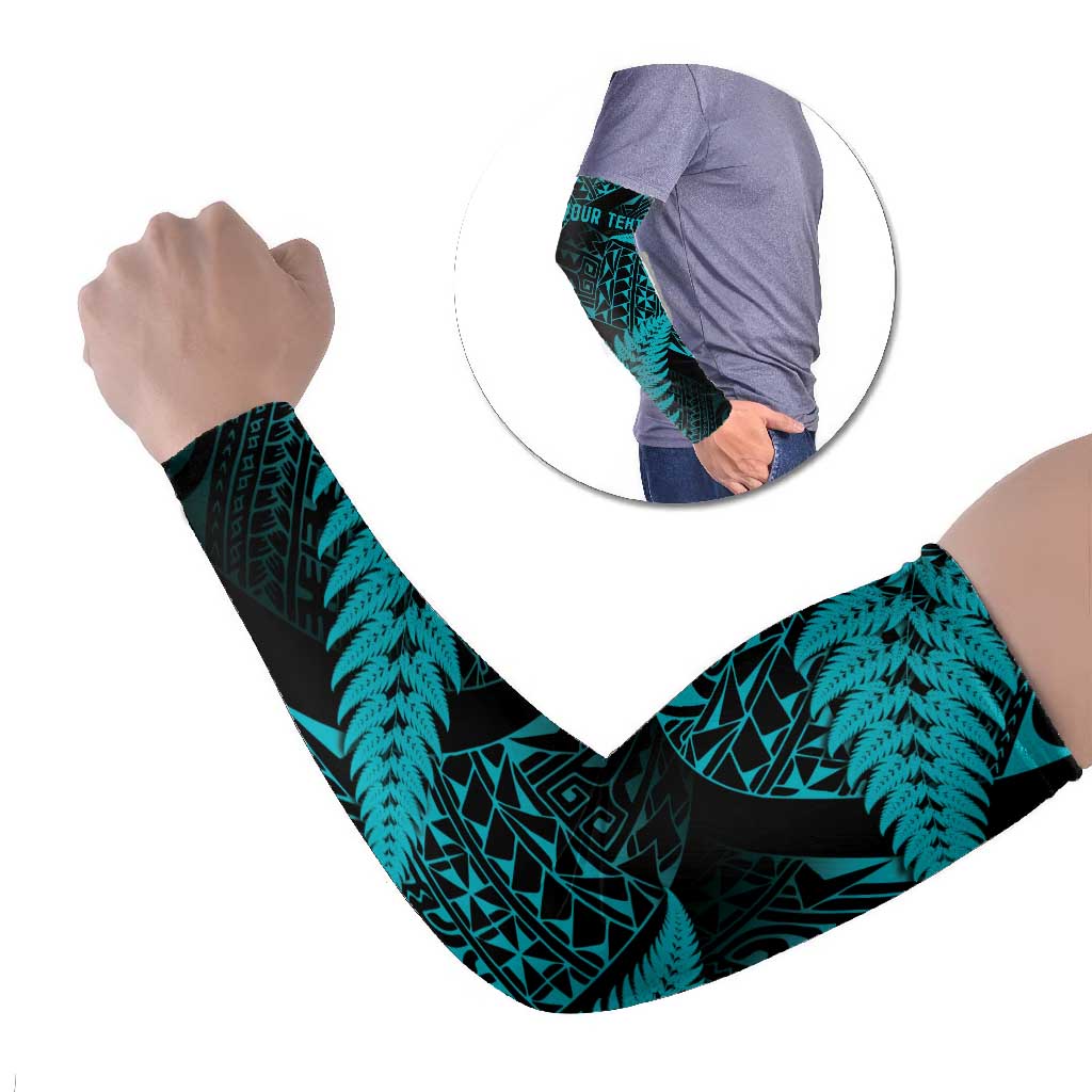 New Zealand Rugby Pacific Personalised Arm Sleeves All Turquoise Maori Pasifika Fern Pattern LT9 Set of 2 Turquoise - Polynesian Pride