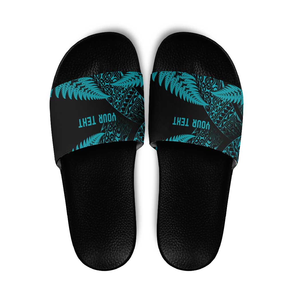 New Zealand Rugby Pacific Personalised Slide Sandals All Turquoise Maori Pasifika Fern Pattern LT9 Turquoise - Polynesian Pride