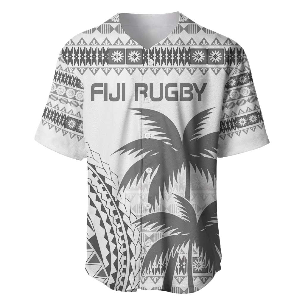 Custom Fiji Rugby Baseball Jersey Polynesian Fijian Masi Palm Tree LT9 White - Polynesian Pride