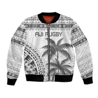 Custom Fiji Rugby Bomber Jacket Polynesian Fijian Masi Palm Tree LT9 Unisex White - Polynesian Pride