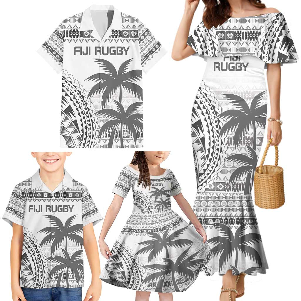 Custom Fiji Rugby Family Matching Mermaid Dress and Hawaiian Shirt Polynesian Fijian Masi Palm Tree