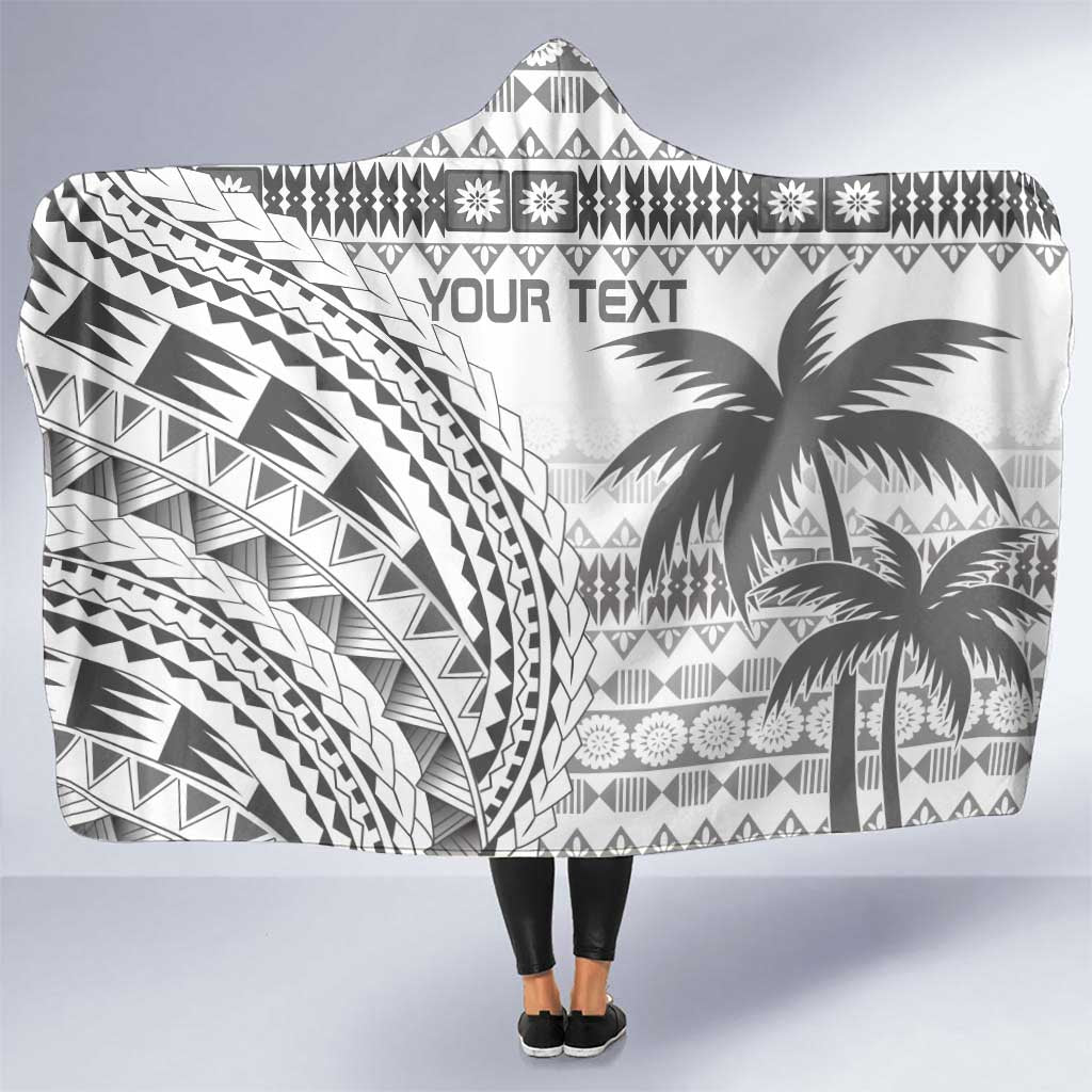 Custom Fiji Rugby Hooded Blanket Polynesian Fijian Masi Palm Tree LT9 One Size White - Polynesian Pride