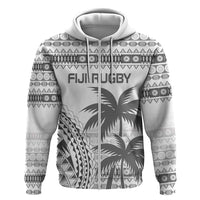 Custom Fiji Rugby Hoodie Polynesian Fijian Masi Palm Tree LT9 Zip Hoodie White - Polynesian Pride