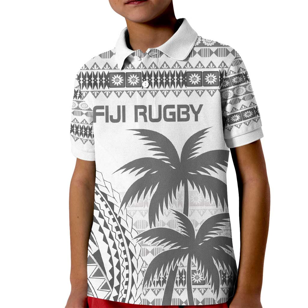 Custom Fiji Rugby Kid Polo Shirt Polynesian Fijian Masi Palm Tree LT9 Kid White - Polynesian Pride