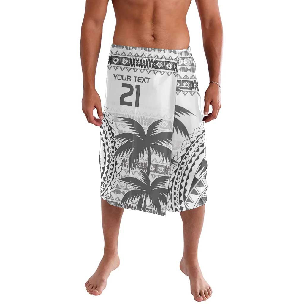 Custom Fiji Rugby Lavalava Polynesian Fijian Masi Palm Tree LT9 White - Polynesian Pride