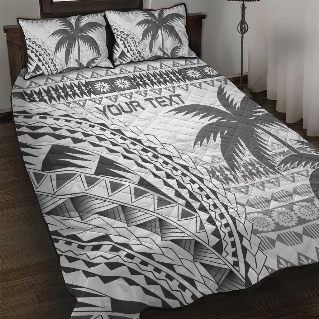Custom Fiji Rugby Quilt Bed Set Polynesian Fijian Masi Palm Tree LT9 White - Polynesian Pride
