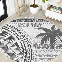 Custom Fiji Rugby Round Carpet Polynesian Fijian Masi Palm Tree LT9 White - Polynesian Pride