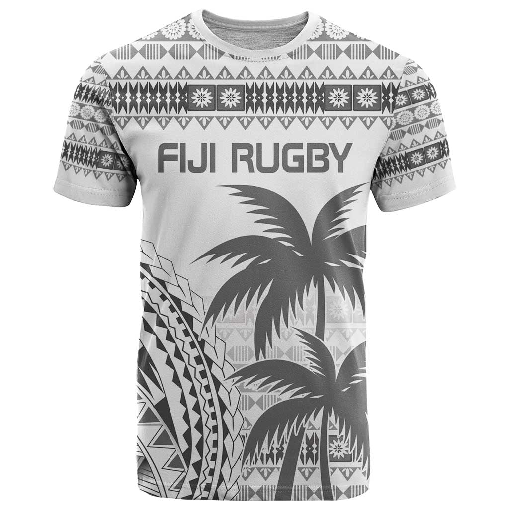 Custom Fiji Rugby T Shirt Polynesian Fijian Masi Palm Tree LT9 White - Polynesian Pride