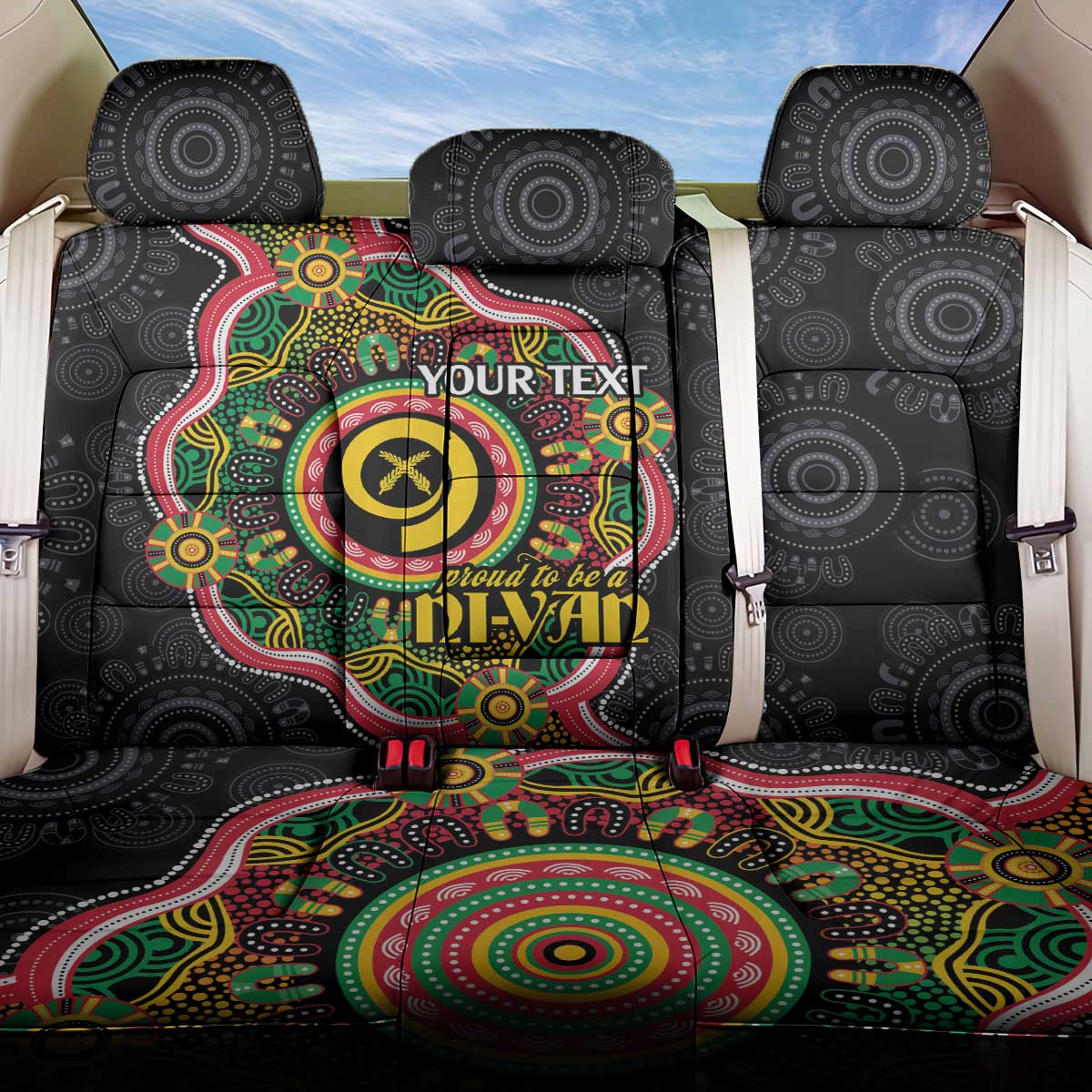 Vanuatu Personalised Back Car Seat Cover Aboriginal Dot Paitnting LT9 One Size Black - Polynesian Pride