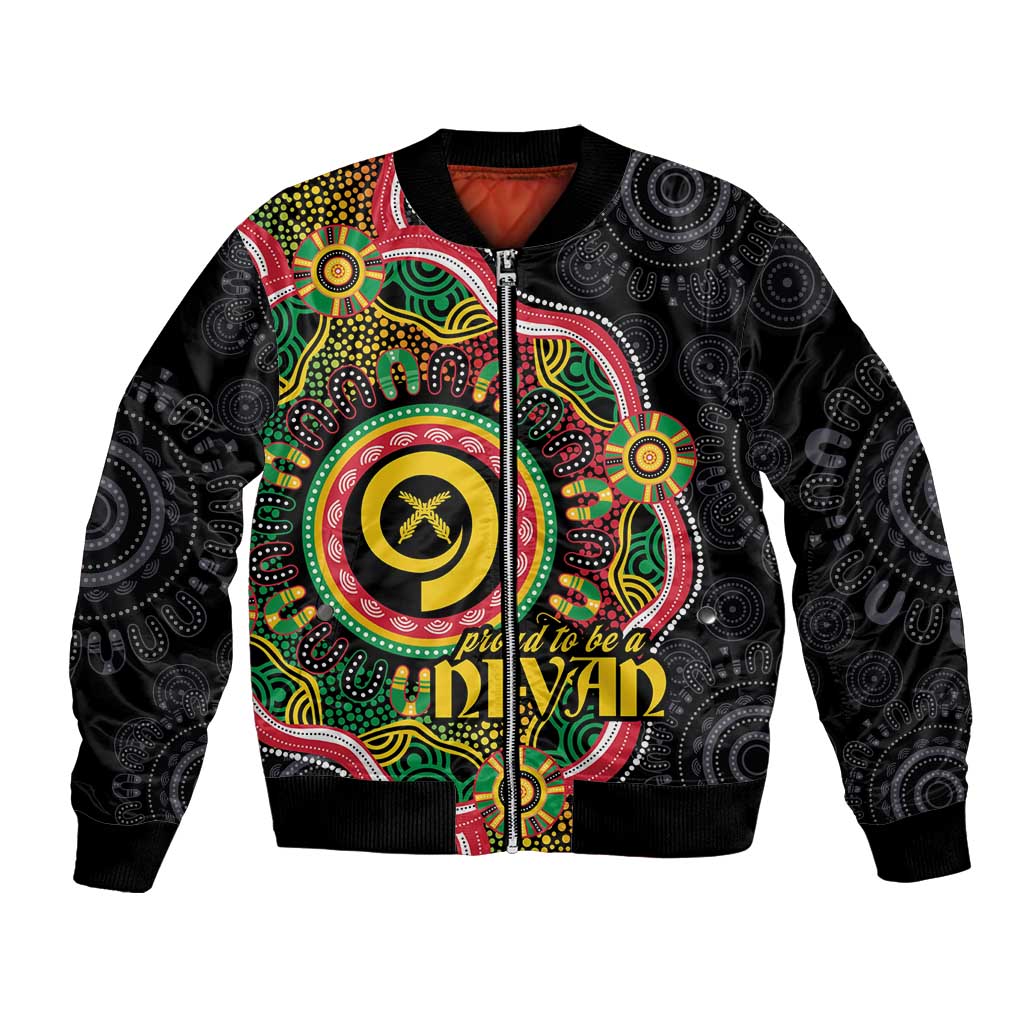 Vanuatu Personalised Bomber Jacket Aboriginal Dot Paitnting LT9 Unisex Black - Polynesian Pride