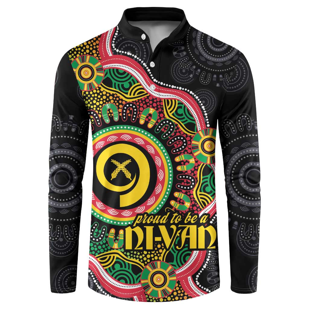 Vanuatu Personalised Button Sweatshirt Aboriginal Dot Paitnting LT9 Black - Polynesian Pride