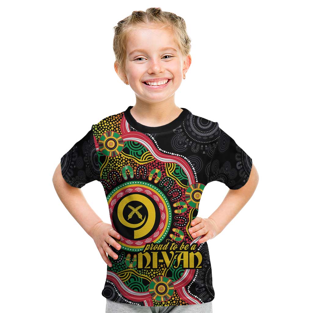 Vanuatu Personalised Kid T Shirt Aboriginal Dot Paitnting LT9 Black - Polynesian Pride