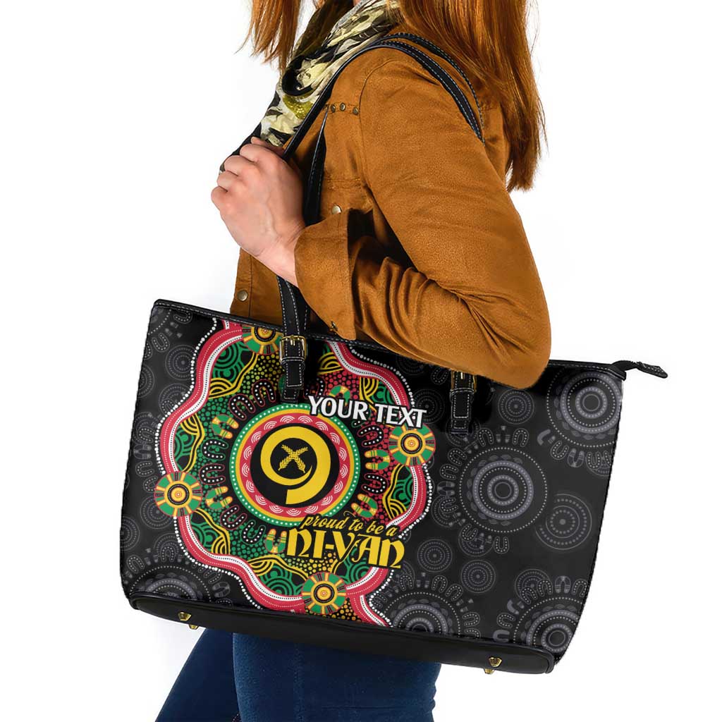 Vanuatu Personalised Leather Tote Bag Aboriginal Dot Paitnting LT9 Black - Polynesian Pride