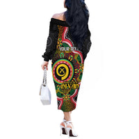 Vanuatu Personalised Off The Shoulder Long Sleeve Dress Aboriginal Dot Paitnting LT9 - Polynesian Pride