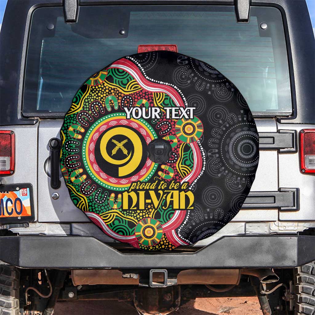 Vanuatu Personalised Spare Tire Cover Aboriginal Dot Paitnting LT9 Black - Polynesian Pride