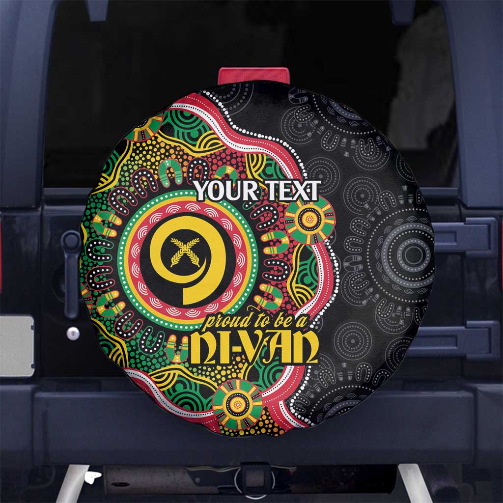 Vanuatu Personalised Spare Tire Cover Aboriginal Dot Paitnting LT9 No hole Black - Polynesian Pride