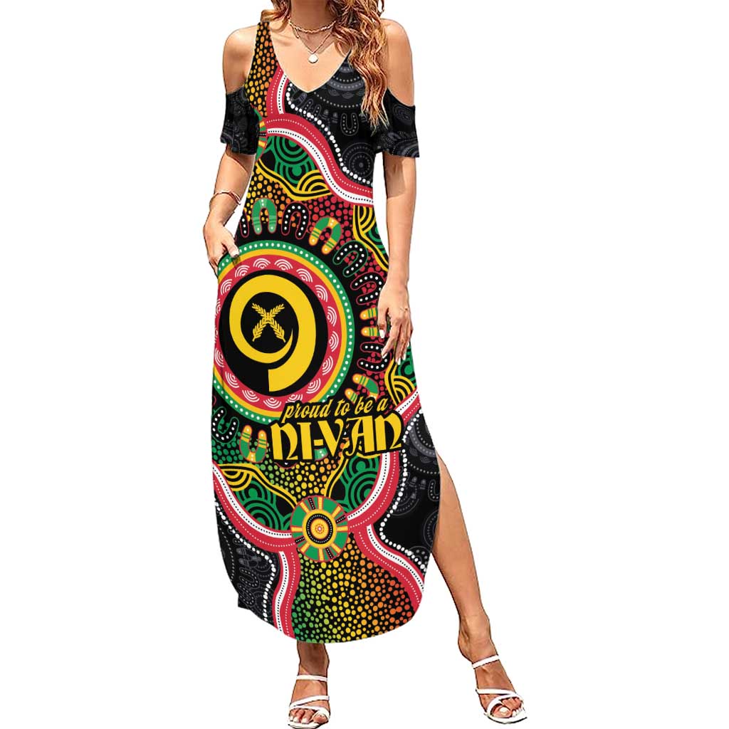 Vanuatu Personalised Summer Maxi Dress Aboriginal Dot Paitnting LT9 Women Black - Polynesian Pride