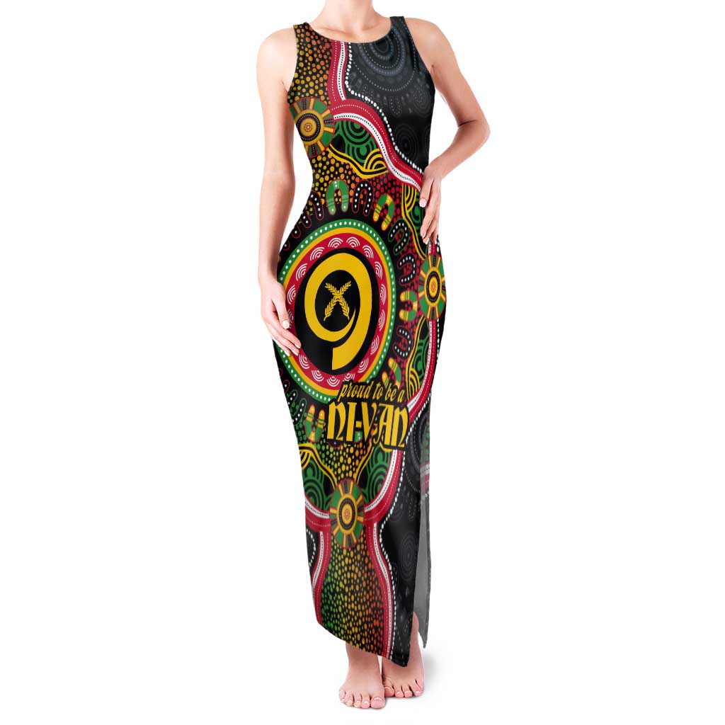 Vanuatu Personalised Tank Maxi Dress Aboriginal Dot Paitnting LT9 Women Black - Polynesian Pride