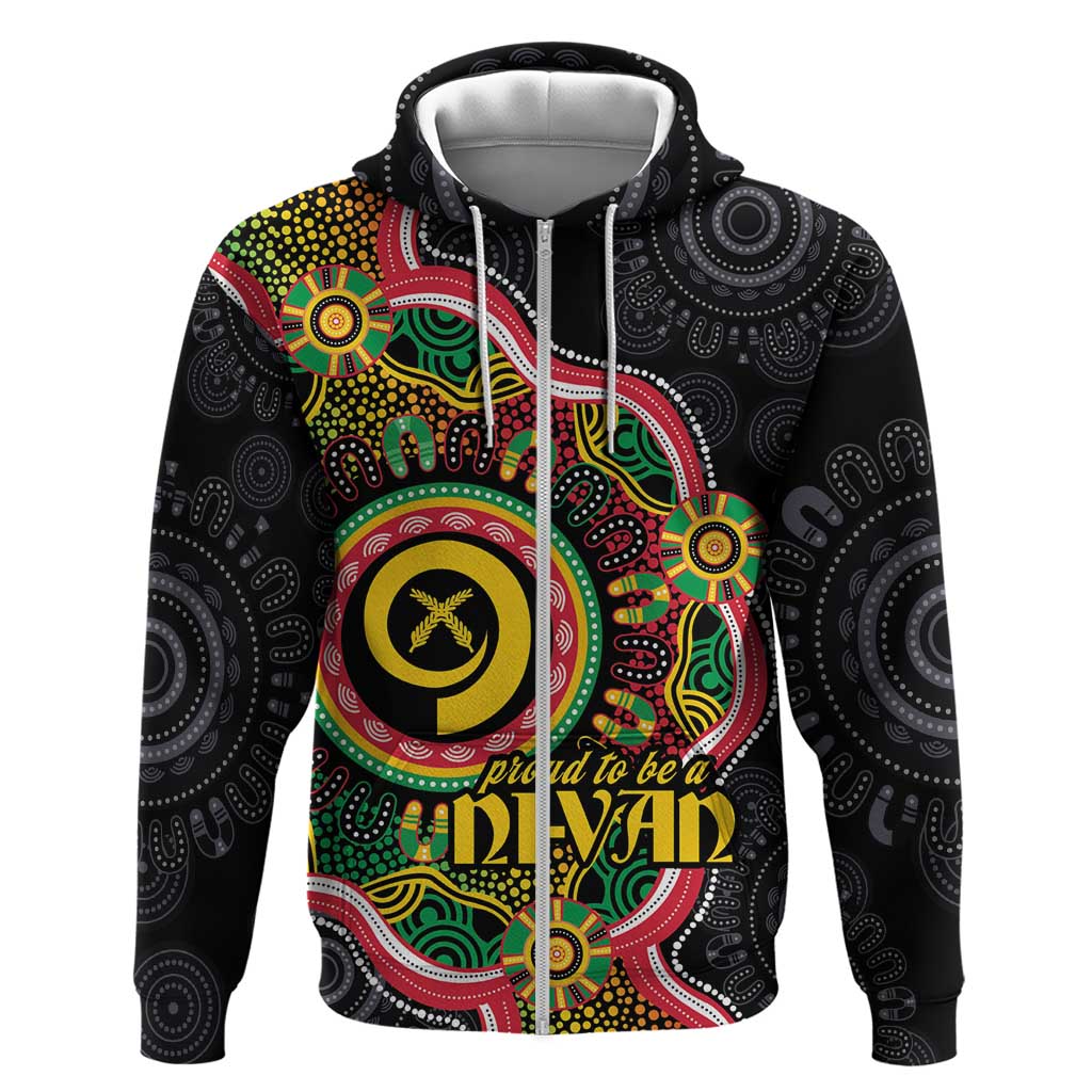 Vanuatu Personalised Zip Hoodie Aboriginal Dot Paitnting LT9 Zip Hoodie Black - Polynesian Pride