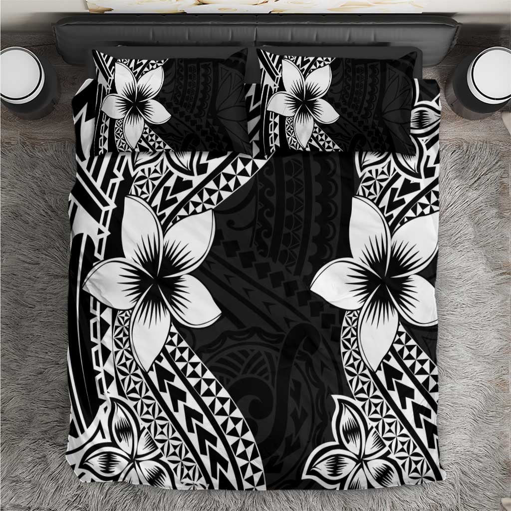 Lotu Tamaiti White Sunday Bedding Set Pacific Plumeria Flowers - Black Version LT9 Black - Polynesian Pride