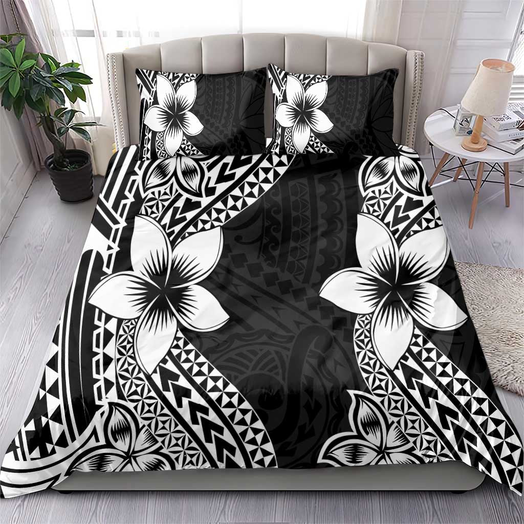Lotu Tamaiti White Sunday Bedding Set Pacific Plumeria Flowers - Black Version LT9 - Polynesian Pride