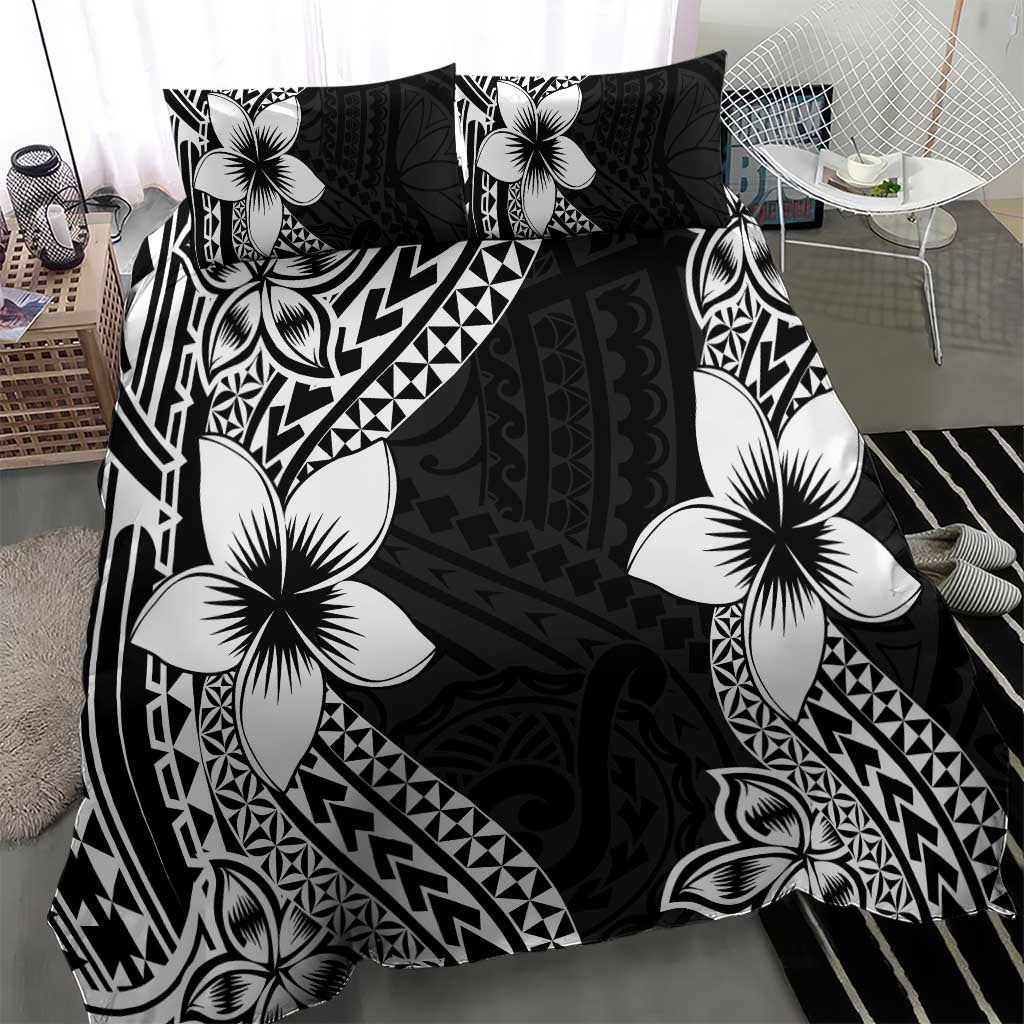 Lotu Tamaiti White Sunday Bedding Set Pacific Plumeria Flowers - Black Version LT9 - Polynesian Pride
