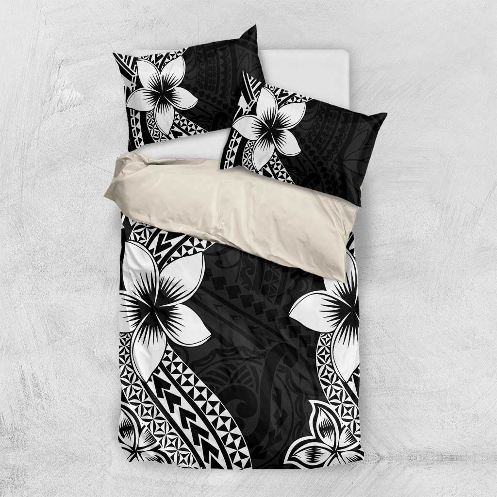 Lotu Tamaiti White Sunday Bedding Set Pacific Plumeria Flowers - Black Version LT9 US Twin 172cm x 218cm Black - Polynesian Pride
